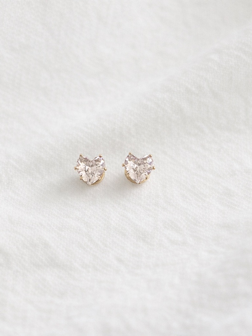 14k Gold plated stainless steel cubic zirconia heart stud screw back earrings - Picture 2 of 5